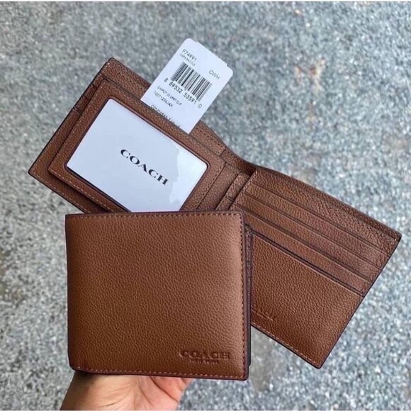 NWT - COACH Men Compact 3 In 1 Wallet -  BESTSELLER - Dark Saddle - Picture 12 of 14
